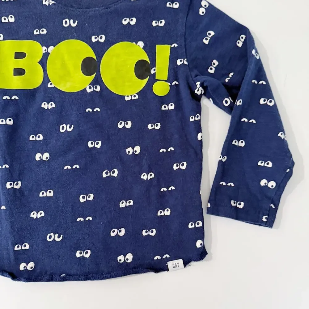 [Baby Gap] Blue Boo! Graphic Halloween Eyes Long Sleeve T-Shirt Size 4 Years